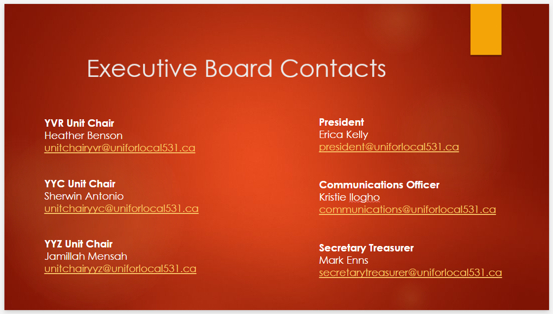 unifor local 531 executive main contacts