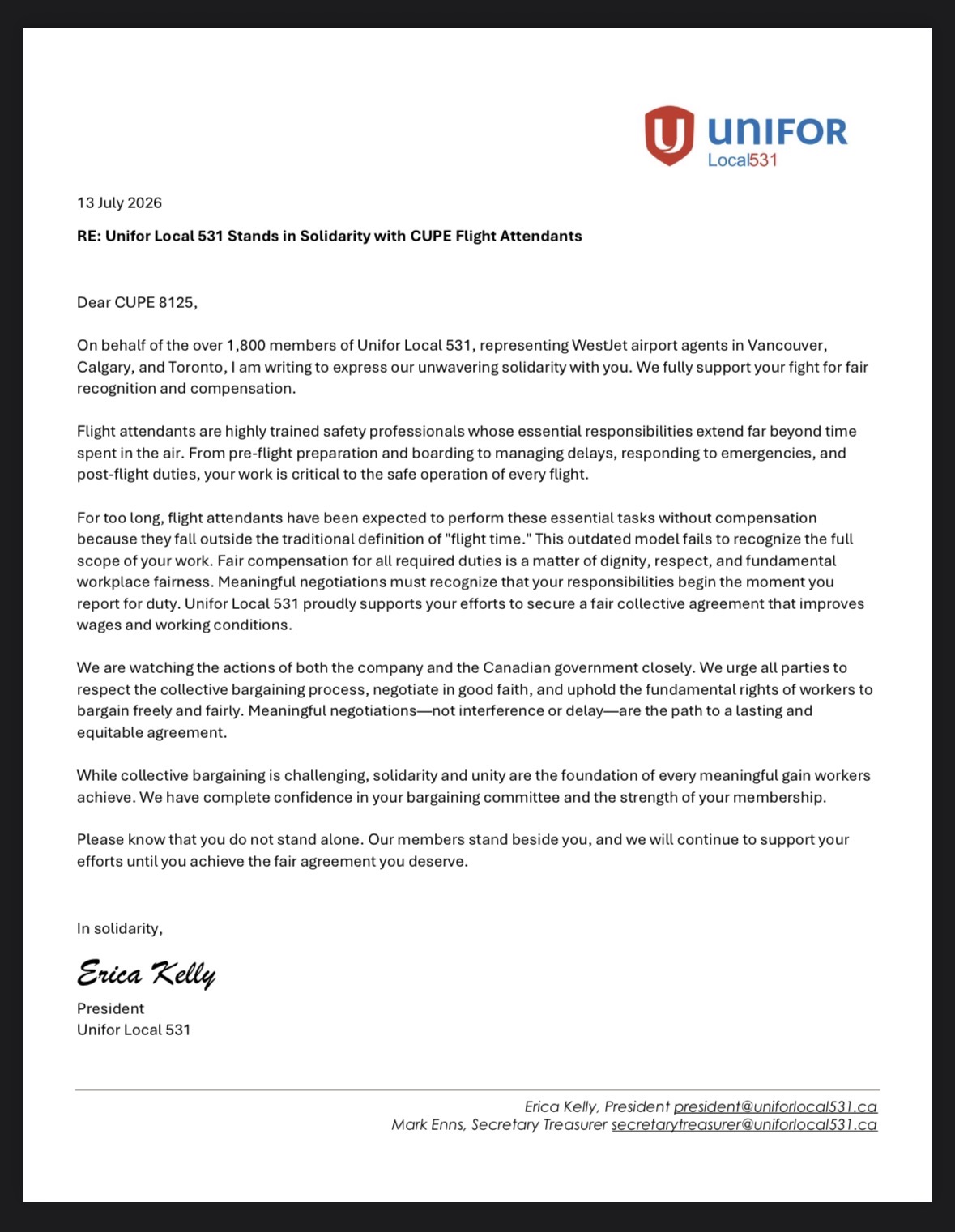 Solidarity Letter